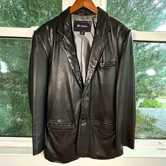 Mens Crémieux Genuine Lambskin Black Leather Blazer Size M - Picture 1 of 15